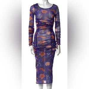 Diane Von Furstenberg Ruched Mesh Dress Corrine size 10 stretchy